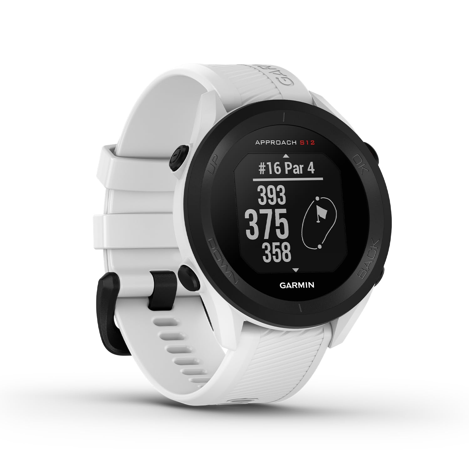 Garmin Approach S12 - GPS-Golfuhr mit Schlagweitenmessung & Distanzangaben zum Grün/Hindernissen auf 42.000 Golfplätzen. 1,3“ Display mit einfacher Bedienung & bis zu 30 h Akkulaufzeit im Golf-Modus.