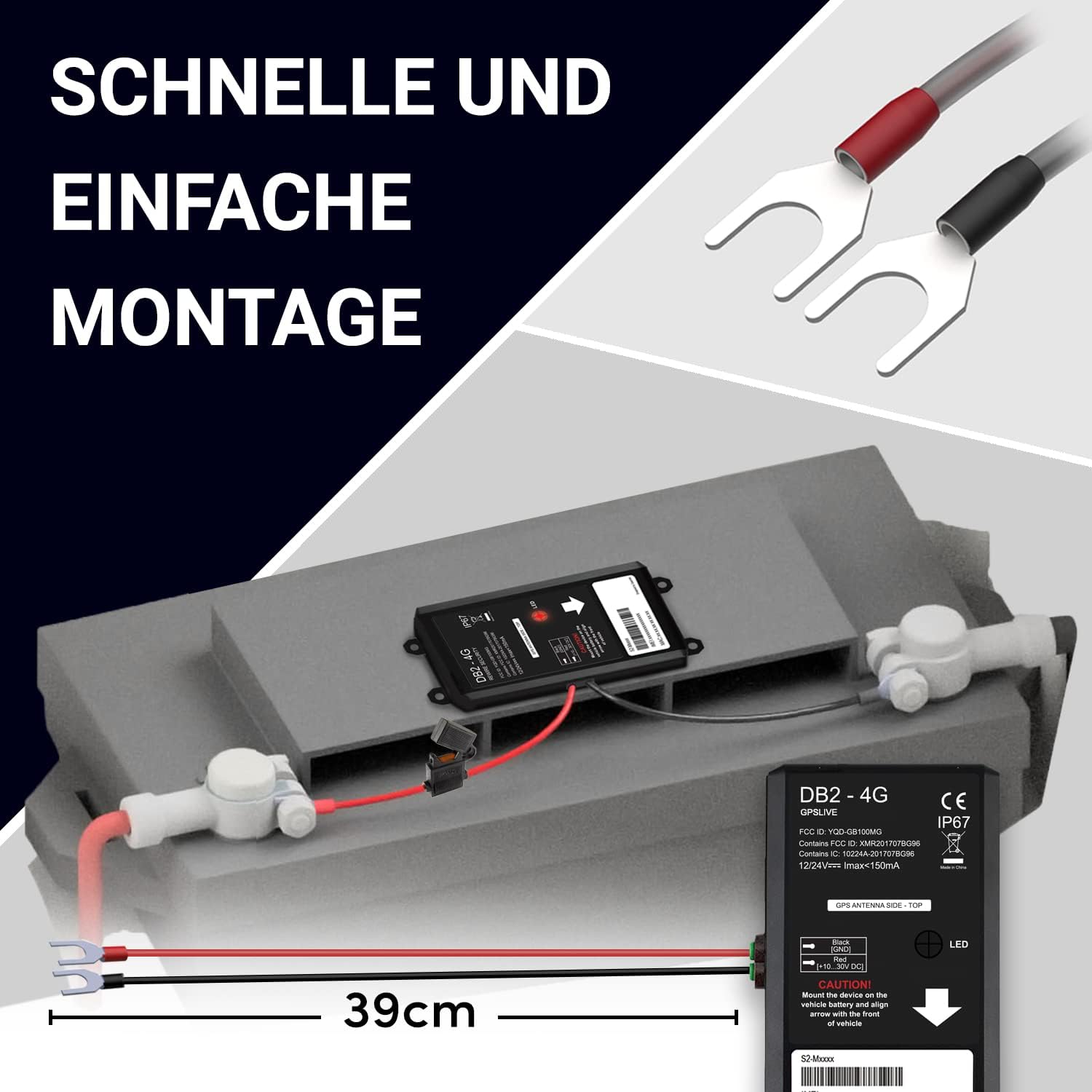 DB2-4G GPS Tracker Auto, Motorrad, Wohnmobil, KFZ | Made in EU | Einfache Installation | Livetracking mit App | Keine SIM benötigt | GPS Tracker GPS Sender | Peilsender