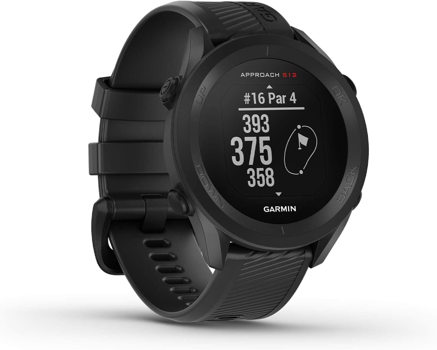 Garmin Approach S12 - GPS-Golfuhr mit Schlagweitenmessung & Distanzangaben zum Grün/Hindernissen auf 42.000 Golfplätzen. 1,3“ Display mit einfacher Bedienung & bis zu 30 h Akkulaufzeit im Golf-Modus.