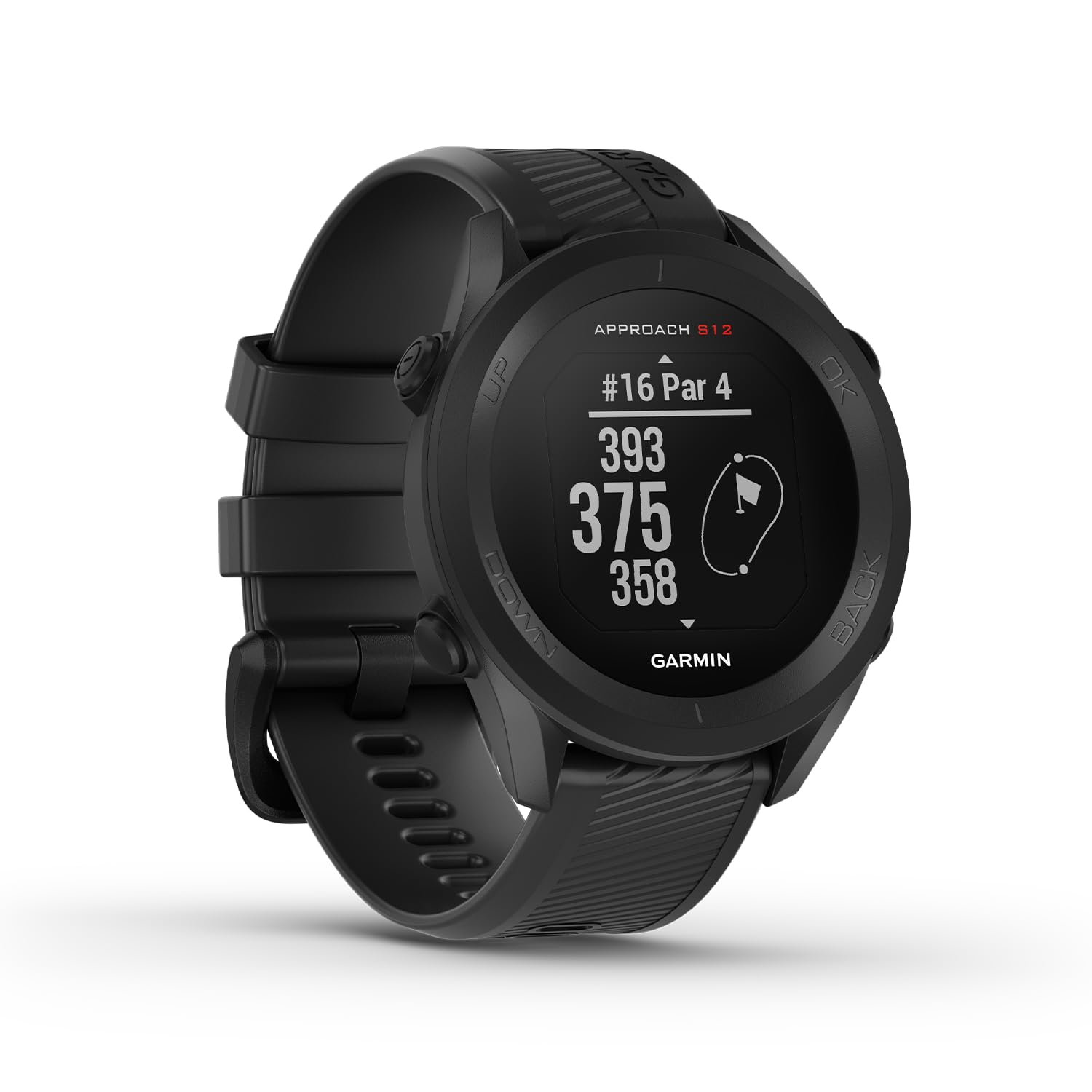 Garmin Approach S12 - GPS-Golfuhr mit Schlagweitenmessung & Distanzangaben zum Grün/Hindernissen auf 42.000 Golfplätzen. 1,3“ Display mit einfacher Bedienung & bis zu 30 h Akkulaufzeit im Golf-Modus.