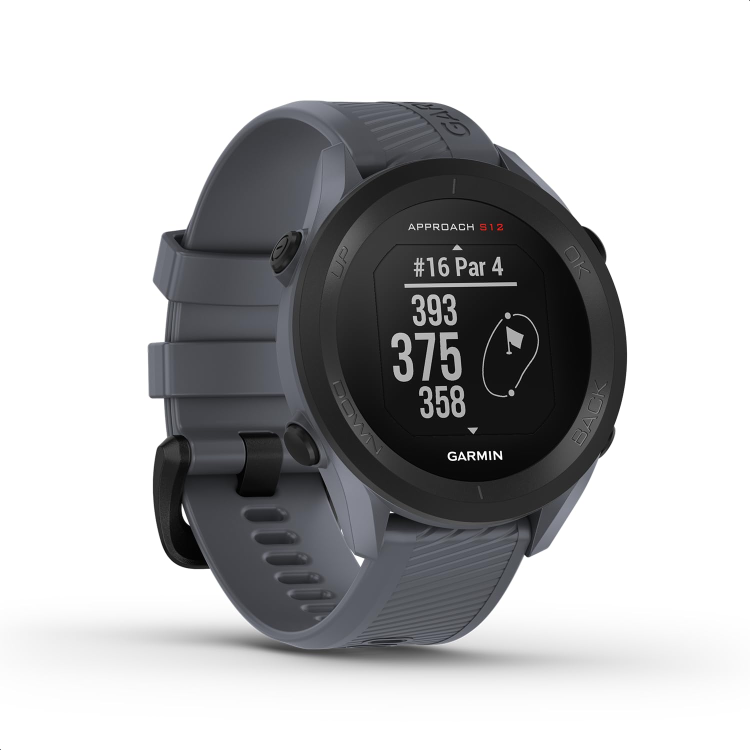 Garmin Approach S12 - GPS-Golfuhr mit Schlagweitenmessung & Distanzangaben zum Grün/Hindernissen auf 42.000 Golfplätzen. 1,3“ Display mit einfacher Bedienung & bis zu 30 h Akkulaufzeit im Golf-Modus.