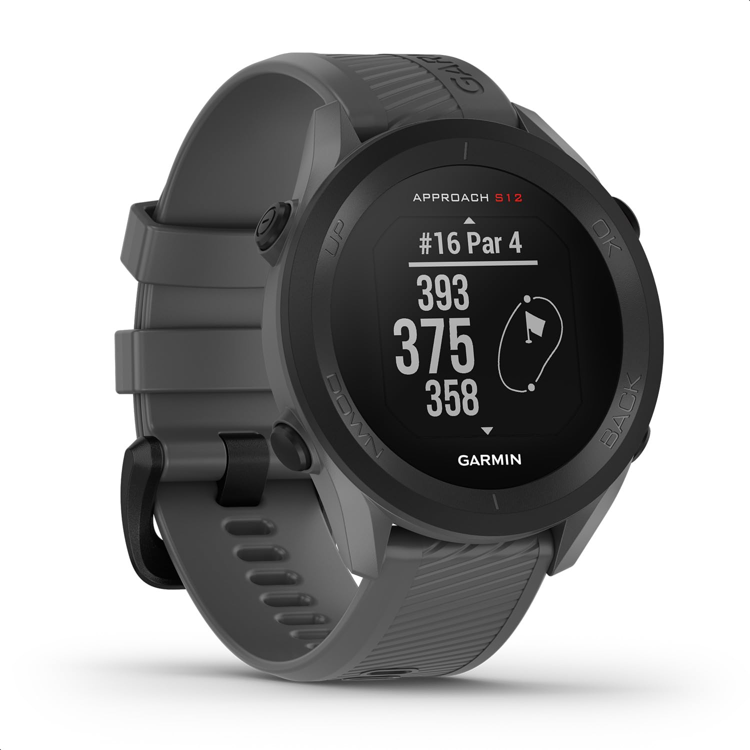 Garmin Approach S12 - GPS-Golfuhr mit Schlagweitenmessung & Distanzangaben zum Grün/Hindernissen auf 42.000 Golfplätzen. 1,3“ Display mit einfacher Bedienung & bis zu 30 h Akkulaufzeit im Golf-Modus.