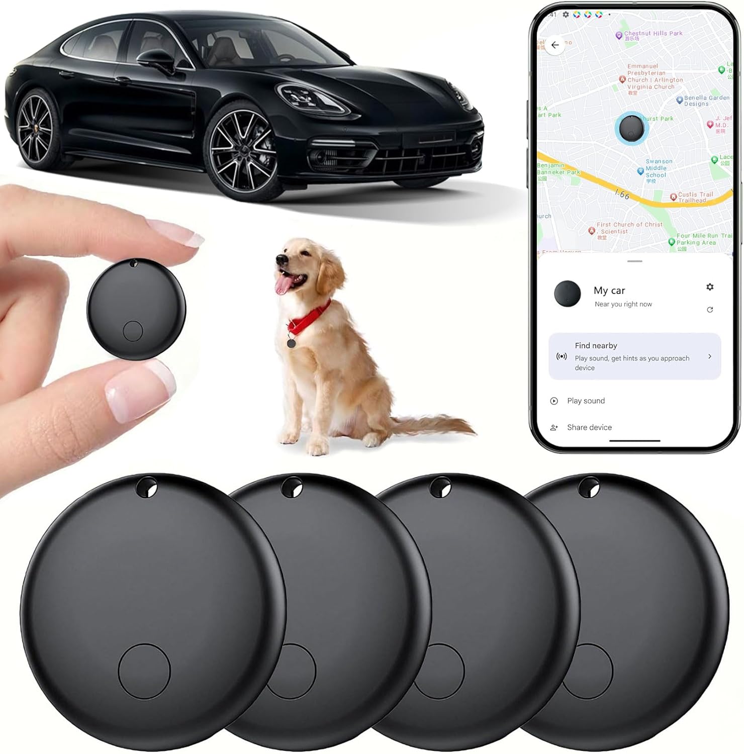 Mini-GPS-Tracker für Fahrzeuge, verstecktes Ortungsgerät für Fahrzeuge, Fahrzeugtracker ohne Abonnement, kompatibel mit „Find My“, Smart Tag mit Audio für Kinder, Schlüssel, Hunde, Gepäck, Taschen (An