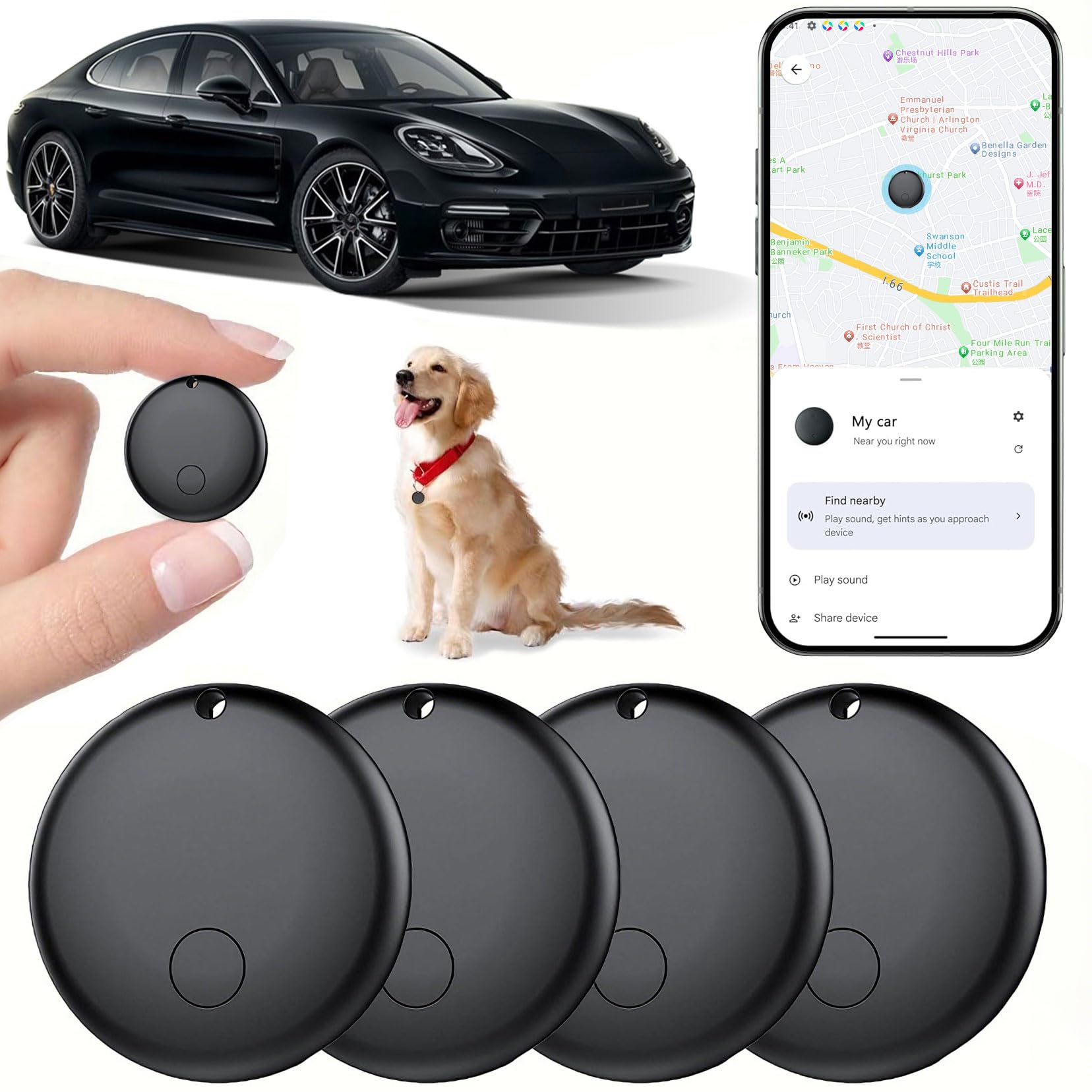 Mini-GPS-Tracker für Fahrzeuge, verstecktes Ortungsgerät für Fahrzeuge, Fahrzeugtracker ohne Abonnement, kompatibel mit „Find My“, Smart Tag mit Audio für Kinder, Schlüssel, Hunde, Gepäck, Taschen (An