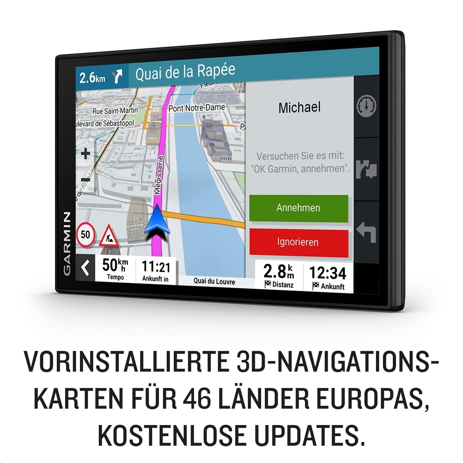 Garmin DriveSmart 66 MT-S – Navigationsgerät mit hellem 6 Zoll (15,2 cm) HD-Display, 3D-Europakarten mit Umweltzonen, Verkehrsinfos in Echtzeit via Garmin Drive App, Sprach- und Fahrerassistenz