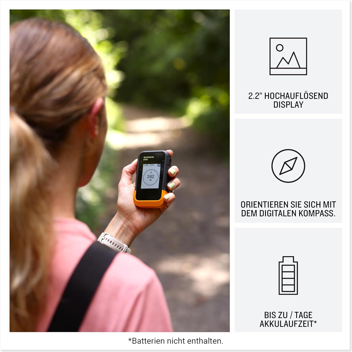 Garmin eTrex SE – Robustes GPS-Outdoor-Navi mit hochauflösendem 2,2“ MIP-Display, über 7 Tage Batterielaufzeit, wasserdicht nach IPX7, digitaler Kompass, kompatibel Explore App