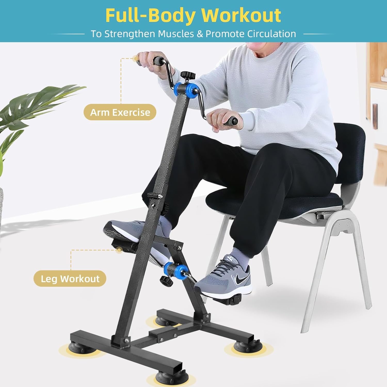 Arm- und Bein-Pedaltrainer für Senioren - Sitzfahrrad-Pedaltrainer mit Vollklappbarer Armfahrrad-Funktion für Physiotherapie, Einstellbarer Widerstand