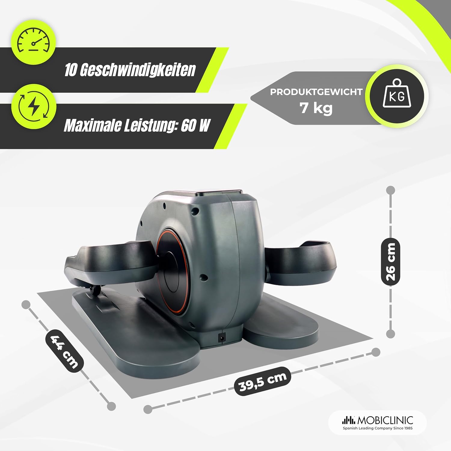 Mobiclinic®, Mini Ellipsentrainer, Heimtrainer, 10 geschwindigkeiten, 3 Programme, LCD-Display, Einstellbarer Widerstand, Befehl, rutschfeste Pedale, Leiser Motor, Ideal für Senioren, Veleta