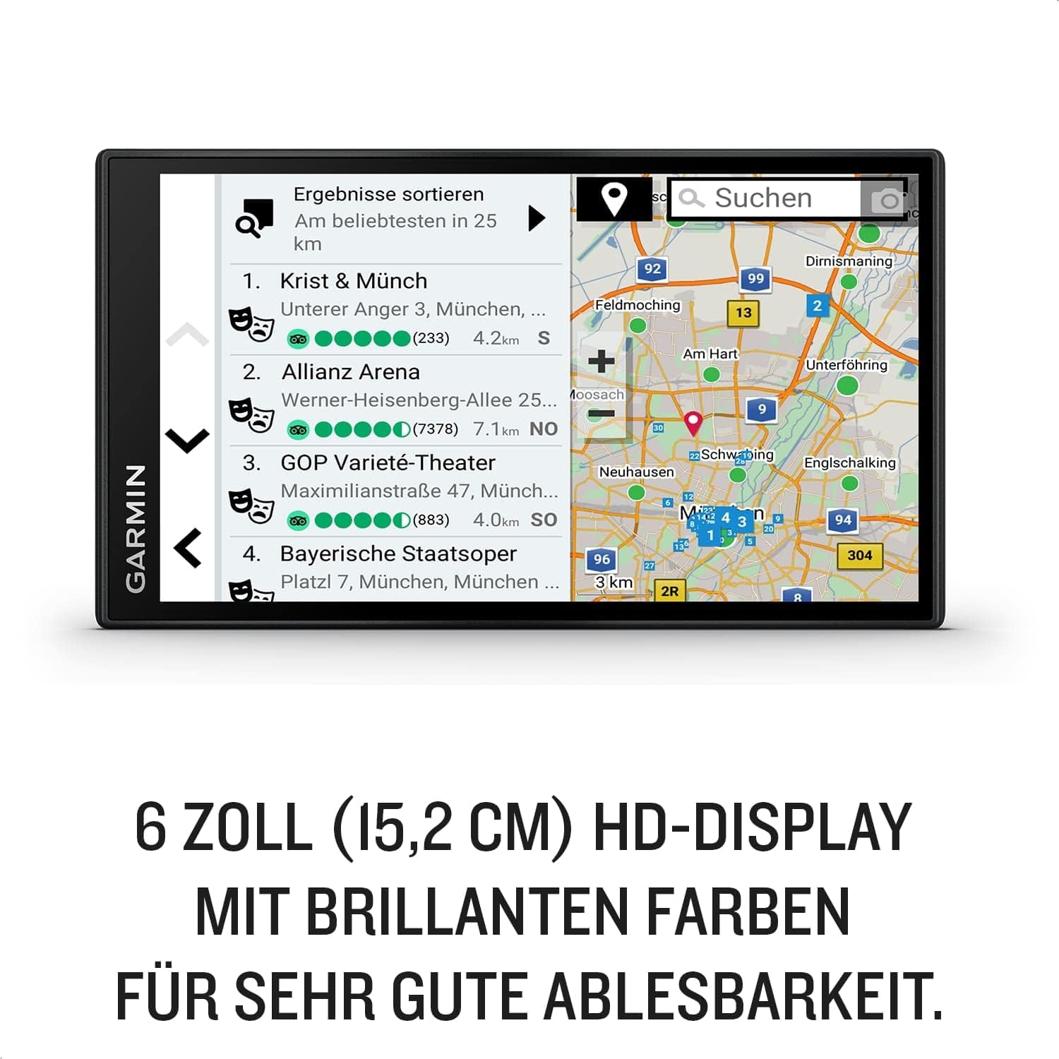 Garmin DriveSmart 66 MT-S – Navigationsgerät mit hellem 6 Zoll (15,2 cm) HD-Display, 3D-Europakarten mit Umweltzonen, Verkehrsinfos in Echtzeit via Garmin Drive App, Sprach- und Fahrerassistenz