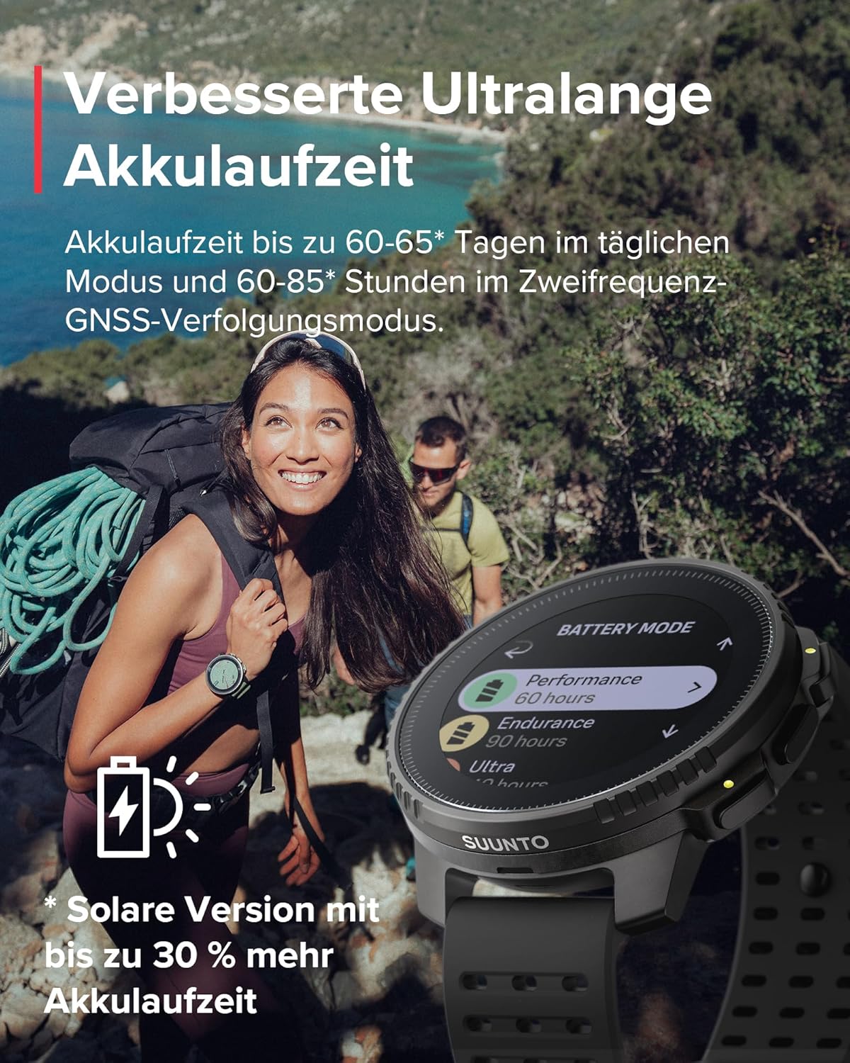 SUUNTO Vertical Abenteuer Uhr - GPS Smartwatch, Zweifrequenz GPS Navigation, Kostenlose Offline-Karten, mit Solarladung Akkulaufzeit bis zu 65 Tagen, Militärgeprüftes Gehäuse, 100m Wasserdichtigkeit