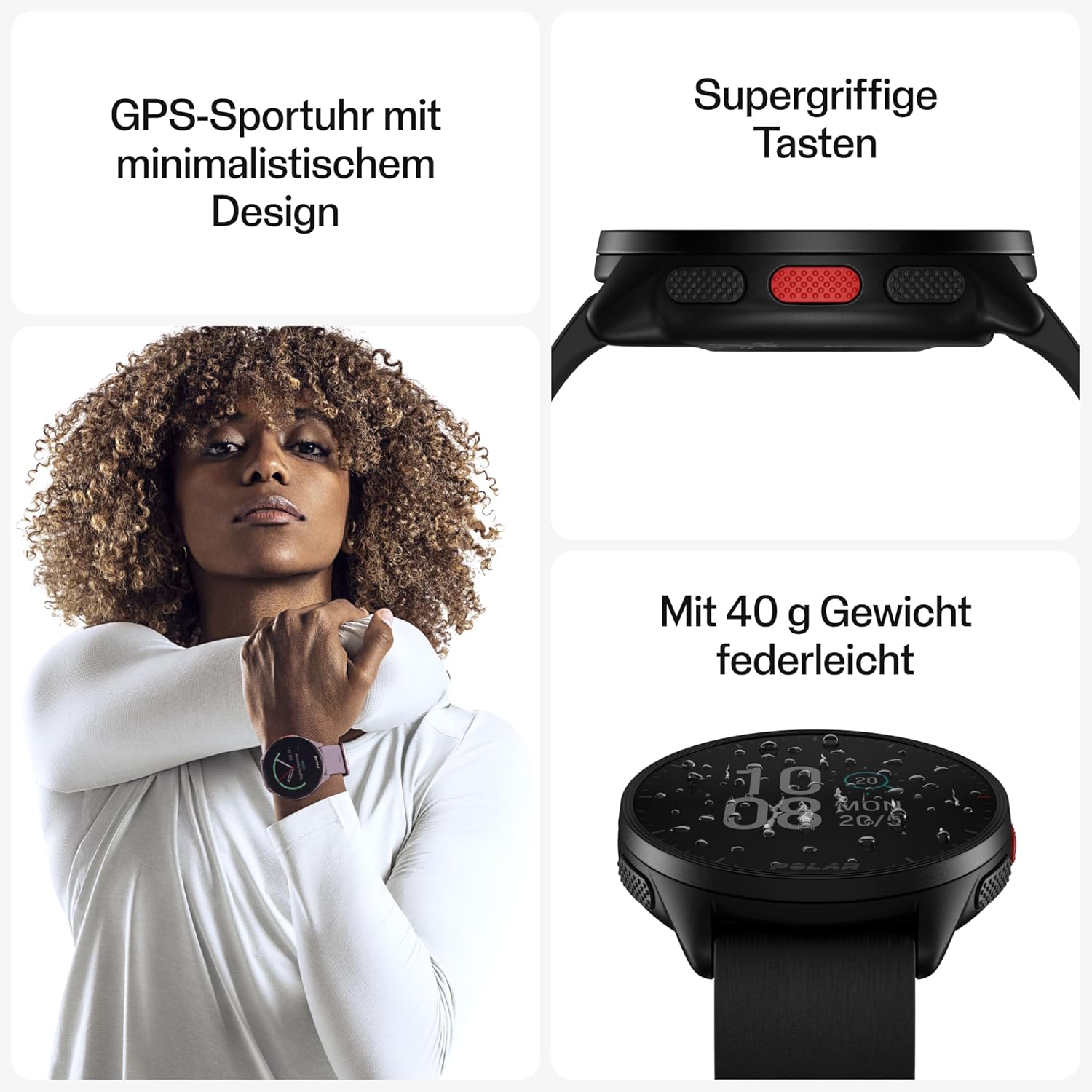 Polar Pacer - GPS-Laufuhr - sehr schneller Prozessor - Ultraleicht - helles Display - griffige Tasten - personalisiertes Trainingsprogramm & Erholungsfunktionen - Pulsmesser - Musiksteuerung