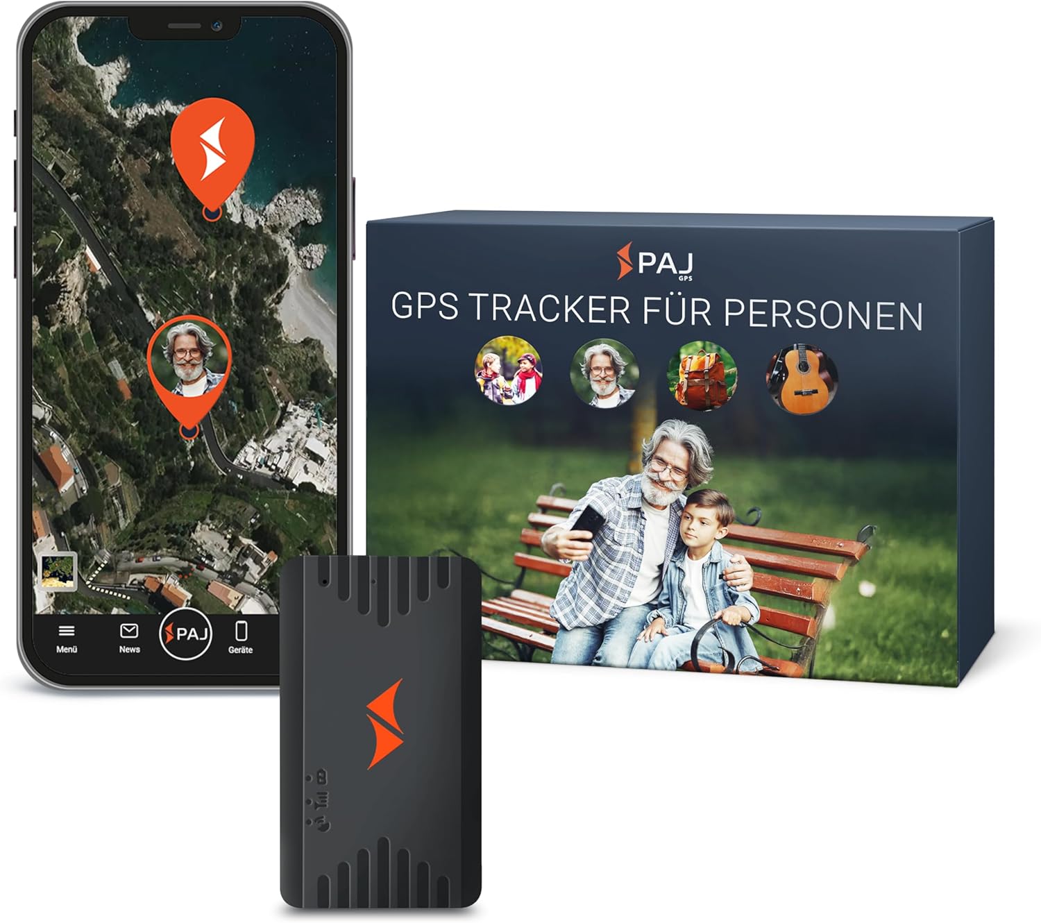 PAJ GPS People Finder 4G - Mini GPS Tracker für Kinder und Senioren - bis zu 5 Tage Akkulaufzeit - kleines Ortungsgerät mit Live-Ortung, geeignet bei Demenz, Alarmbenachrichtigungen im Notfall