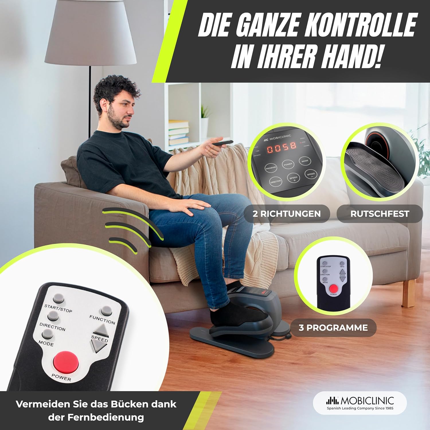 Mobiclinic®, Mini Ellipsentrainer, Heimtrainer, 10 geschwindigkeiten, 3 Programme, LCD-Display, Einstellbarer Widerstand, Befehl, rutschfeste Pedale, Leiser Motor, Ideal für Senioren, Veleta