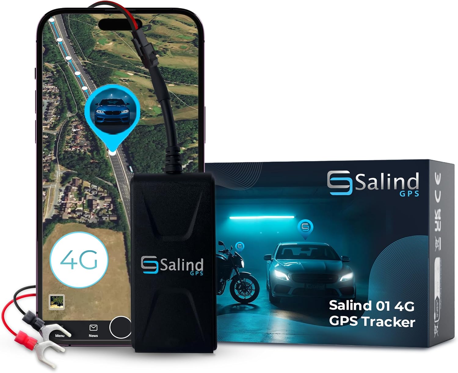SALIND GPS - Salind 01 4G GPS Tracker - GPS Tracker Auto, Motorrad, Fahrzeuge, LKW's - Diebstahlschutz - Online, 4G, weltweit und Echtzeit Ortung mit App - Direktanschluss KFZ-Batterie (9-75V)